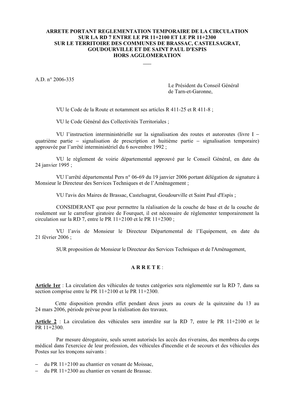 Arrete Portant Reglementation Temporaire