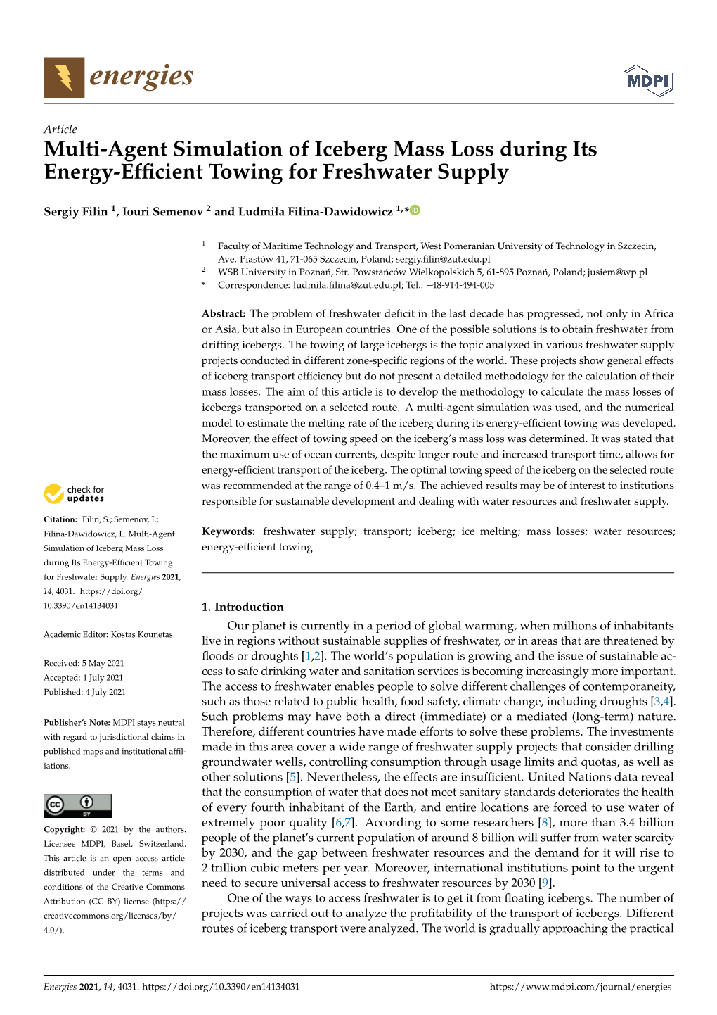 Multi-Agent Simulation of Iceberg Mass Loss During Its Energy-Efﬁcient Towing for Freshwater Supply