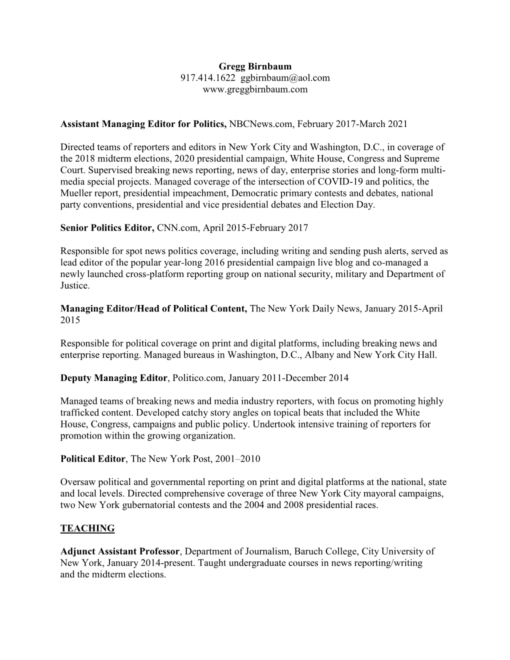 Journalism Resume