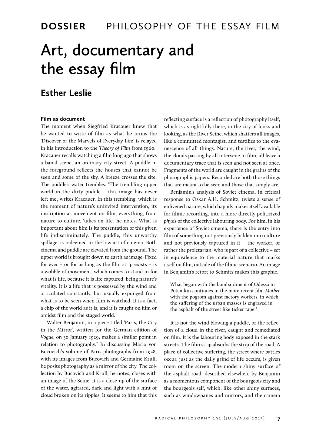 Art, Documentary and the Essay Film