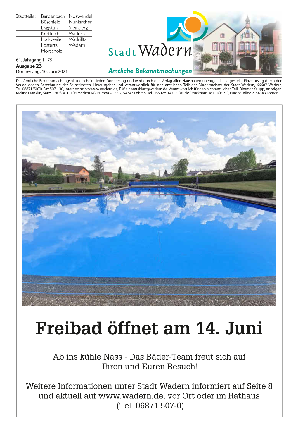 Freibad Öffnet Am 14. Juni