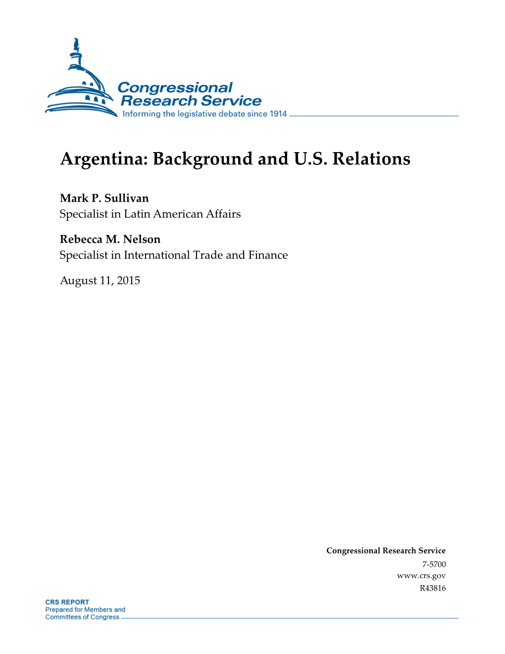 Argentina: Background and U.S