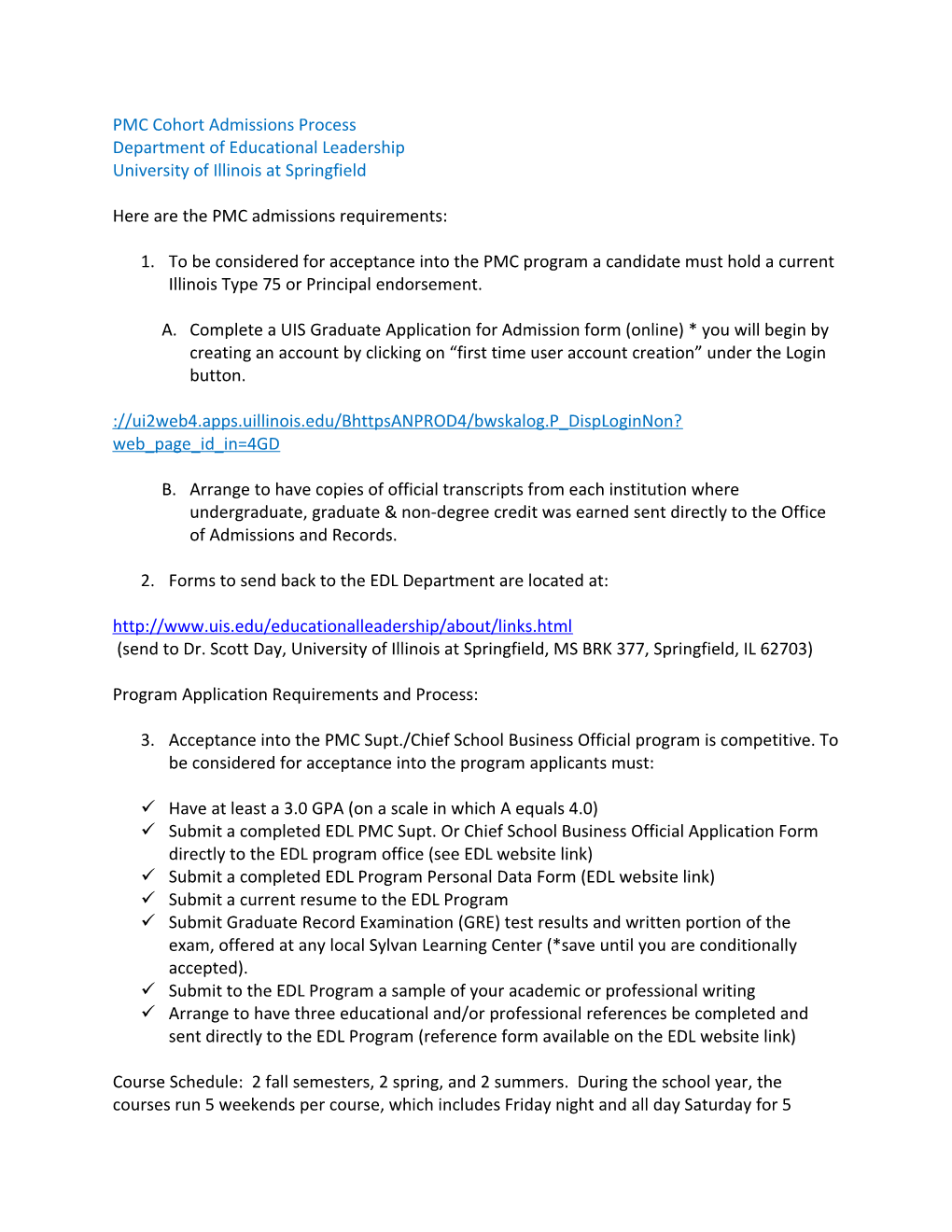 PMC Cohort Admissions Process