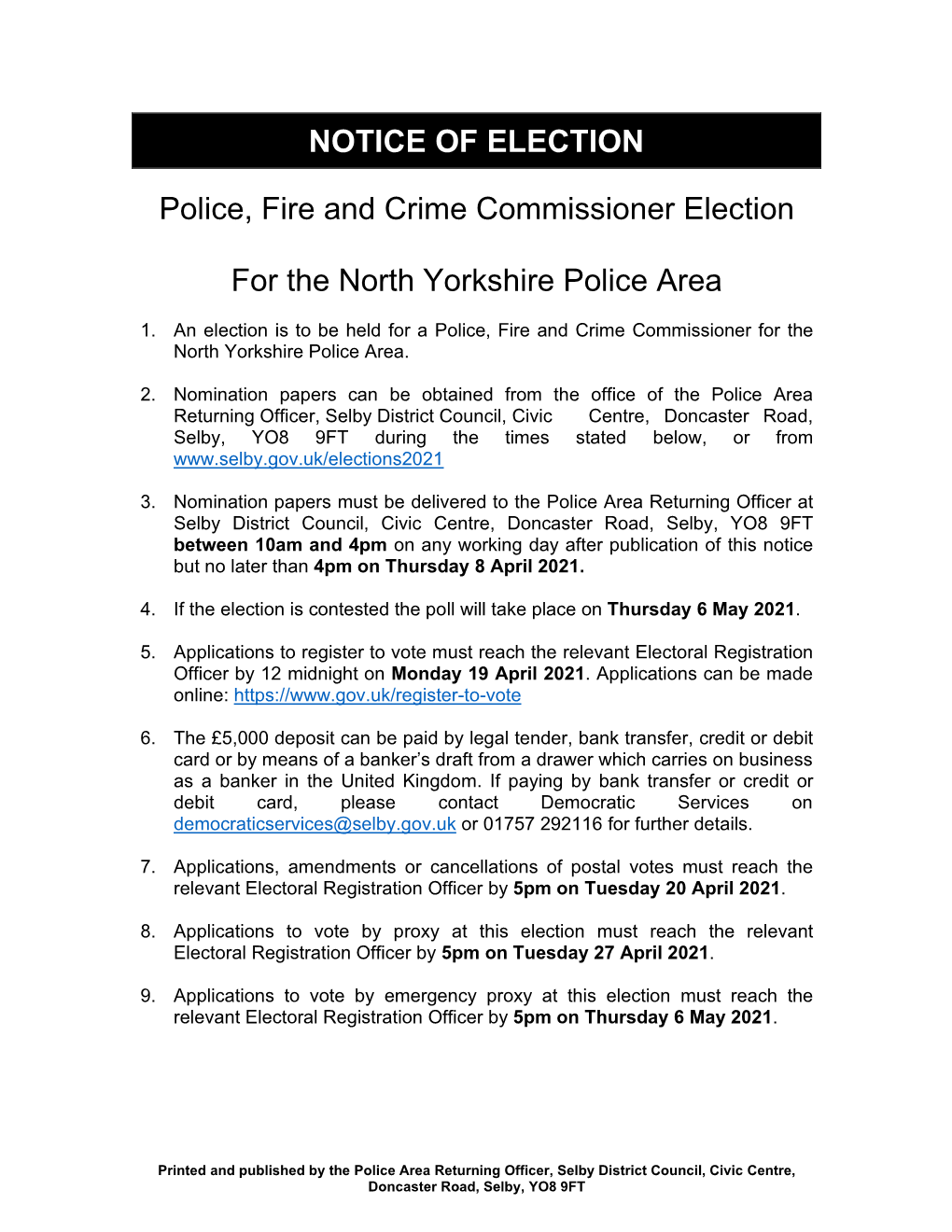 PCC Notice of Election