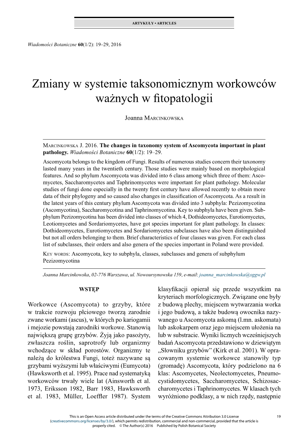 Zmiany W Systemie Taksonomicznym Workowców Ważnych W Fitopatologii