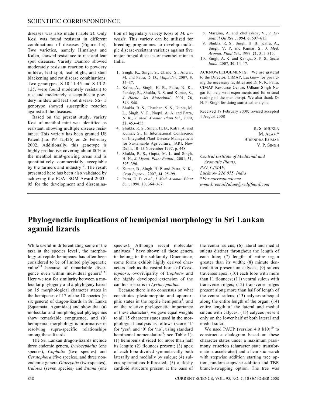 Phylogenetic Implications of Hemipenial Morphology in Sri Lankan Agamid Lizards