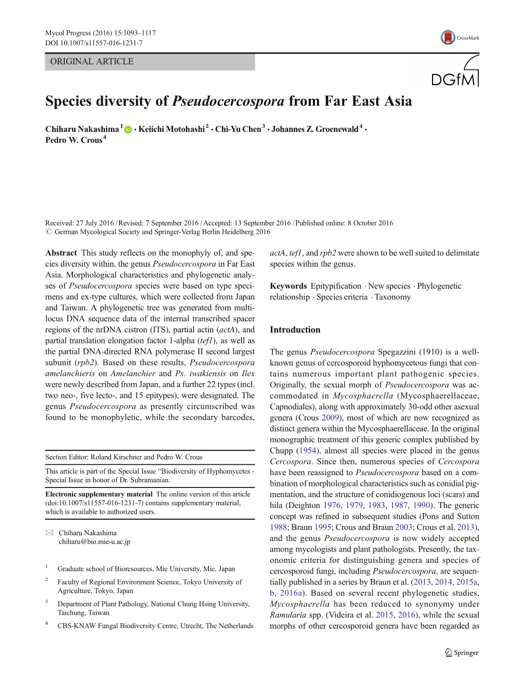 Species Diversity of Pseudocercospora from Far East Asia