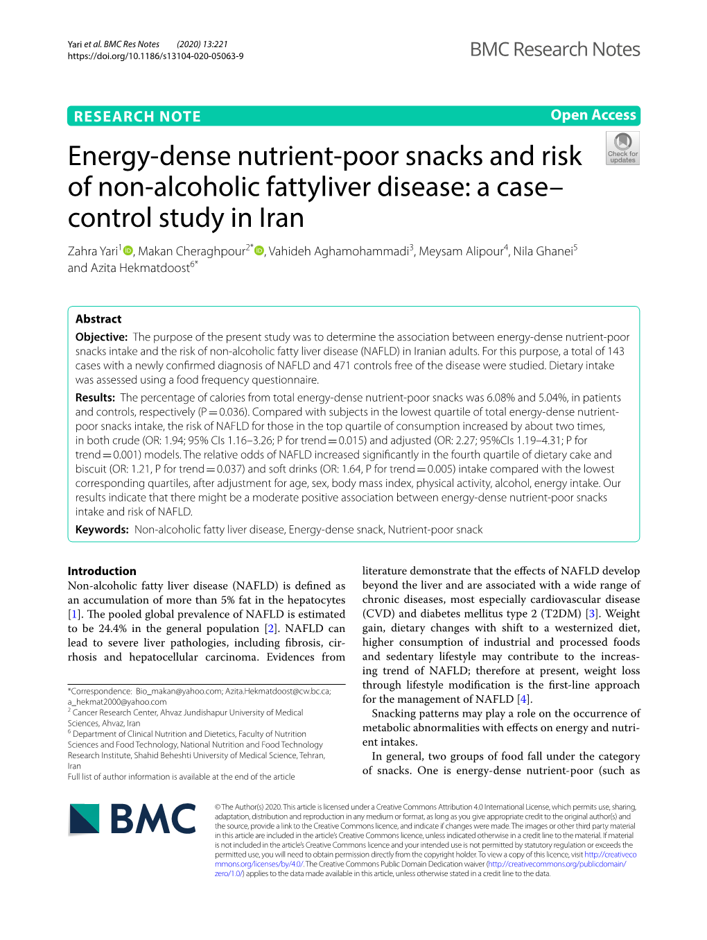 Energy-Dense Nutrient-Poor Snacks and Risk of Non-Alcoholic Fattyliver