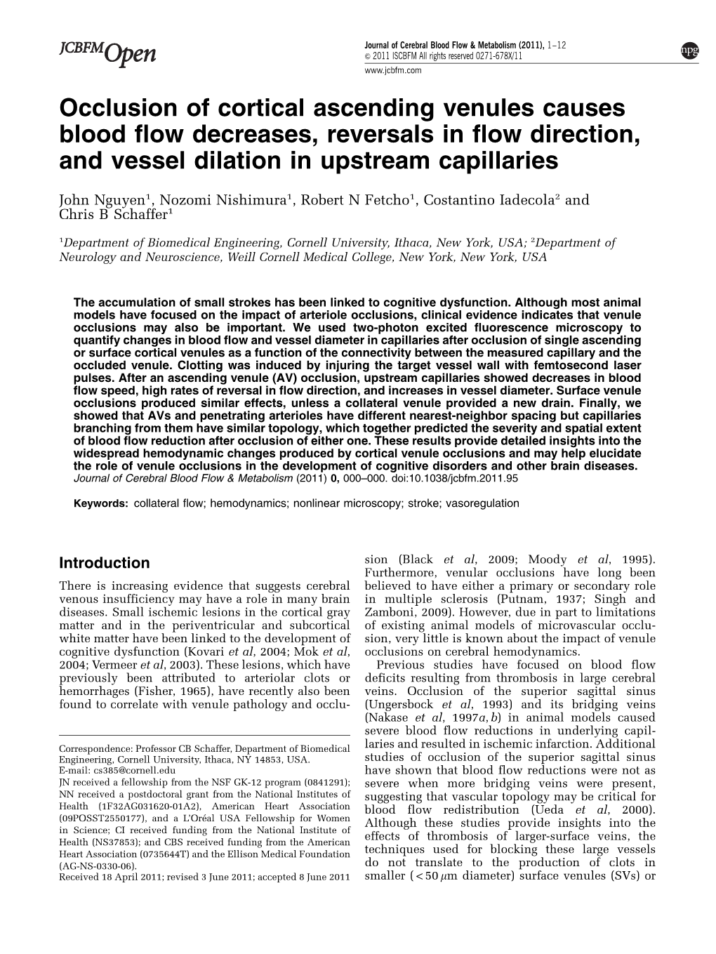 Occlusion of Cortical Ascending Venules Causes Blood Flow Decreases, Reversals in Flow Direction, and Vessel Dilation in Upstream Capillaries