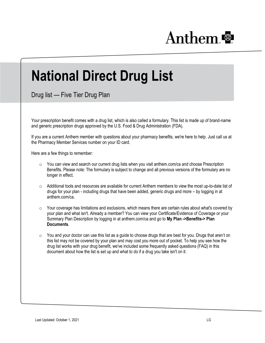 National Direct Drug List