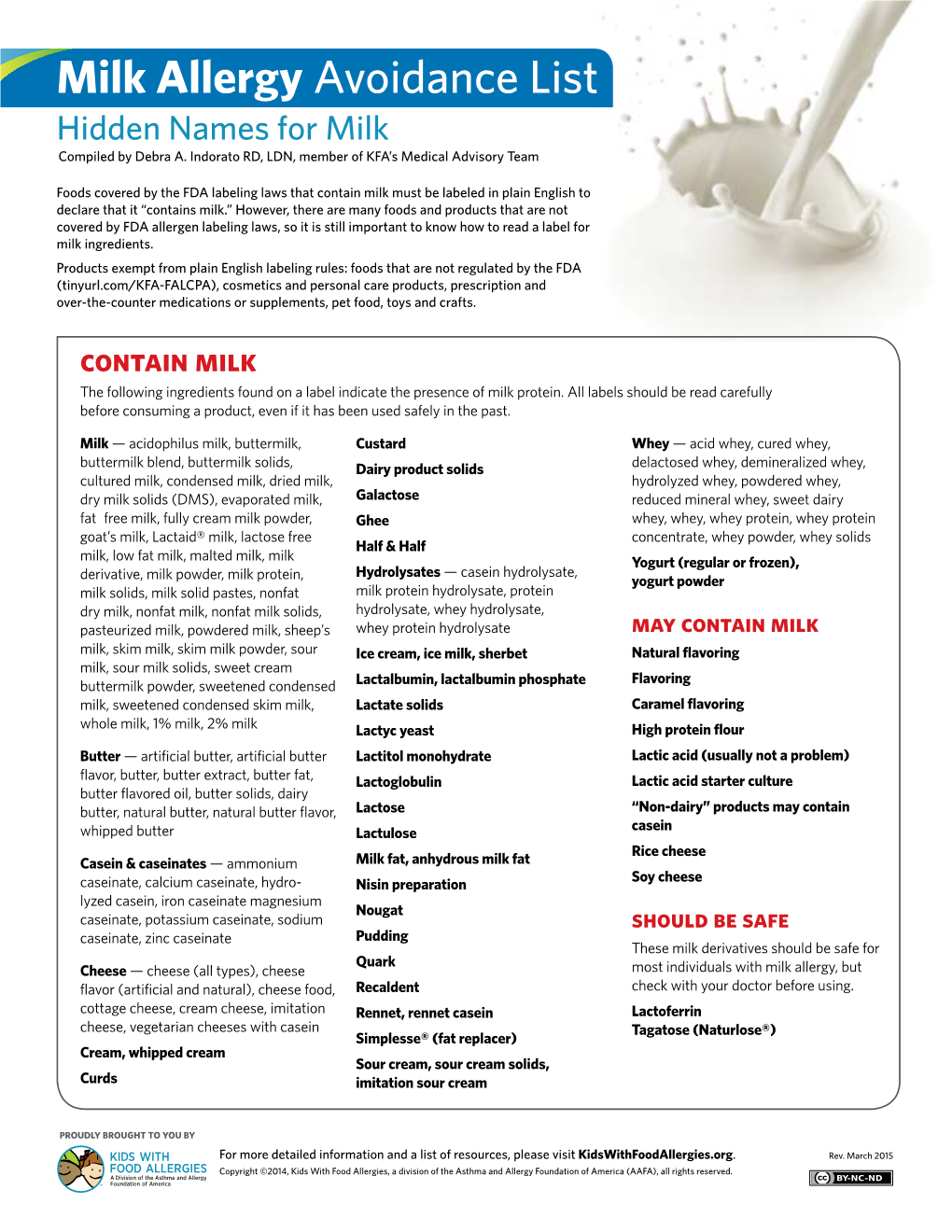 Milk Allergy Avoidance List Hidden Names for Milk Compiled by Debra A