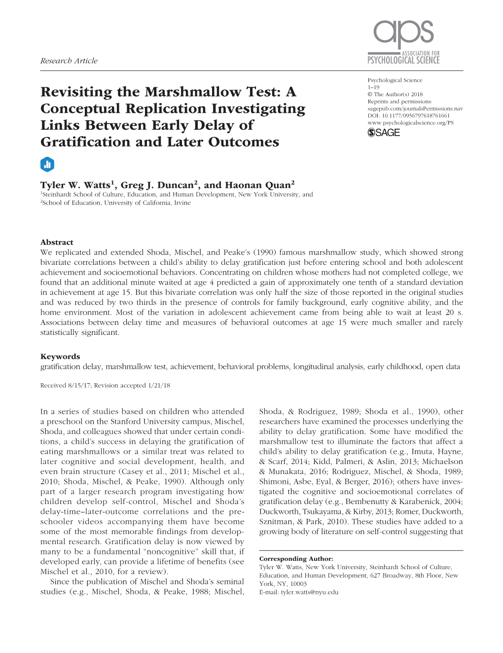 Revisiting the Marshmallow Test