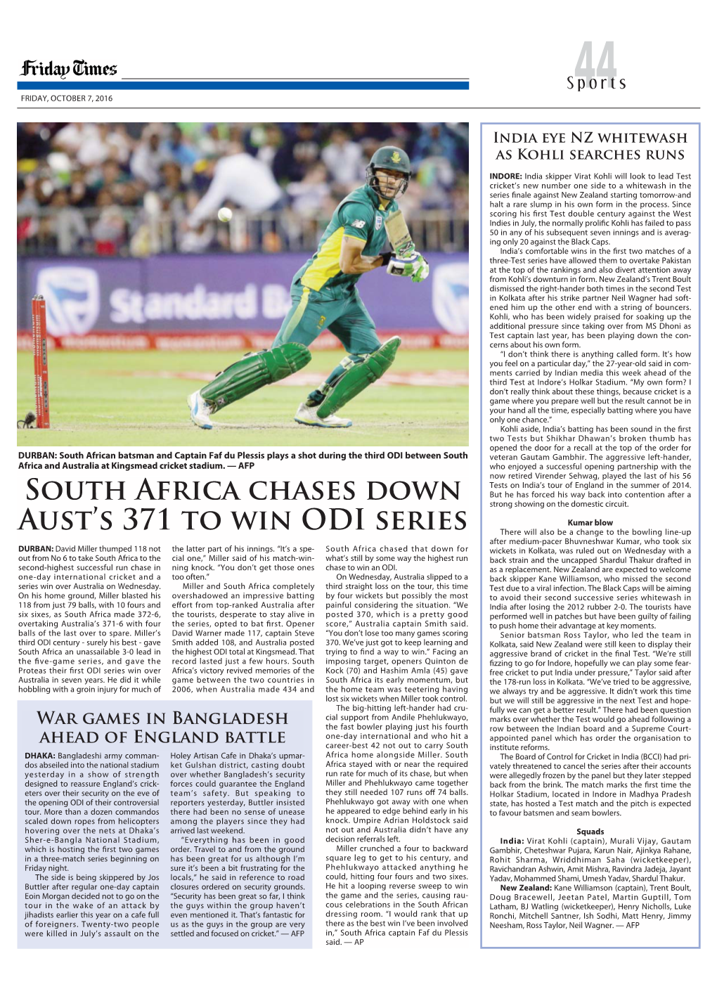 South Africa Chases Down Aust's 371 to Win ODI Series
