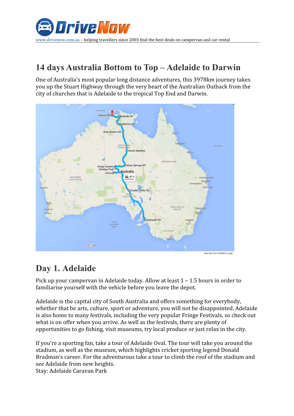 Adelaide to Darwin 12 Day Self-Drive Itinerary