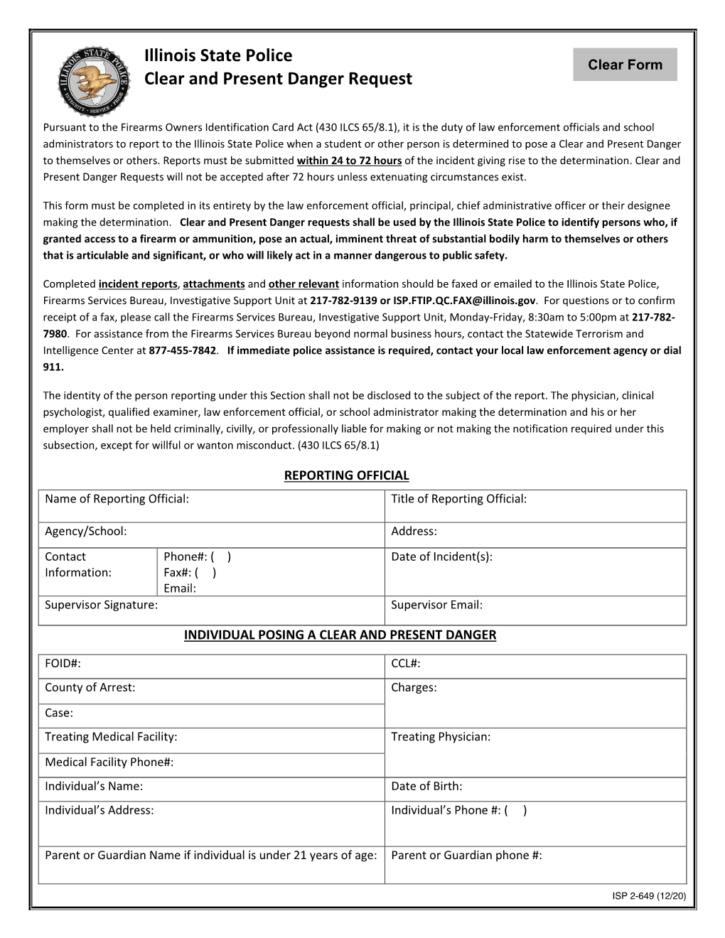 Illinois State Police Clear and Present Danger Request