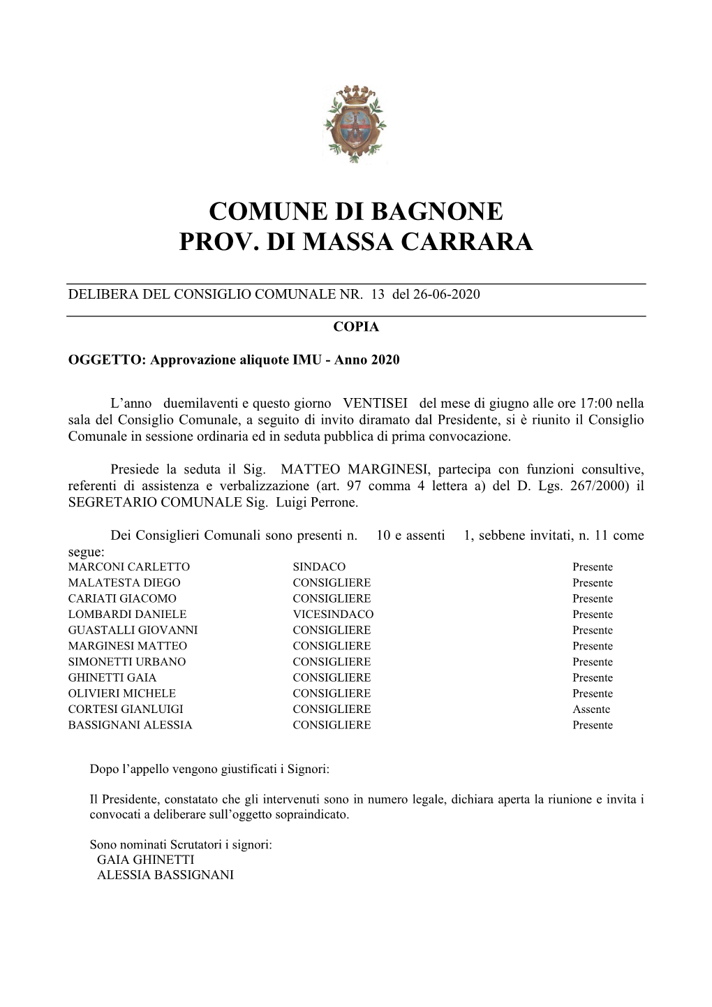 Comune Di Bagnone Prov. Di Massa Carrara