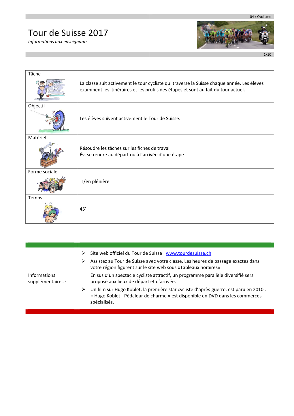 Tour De Suisse 2017 Informations Aux Enseignants