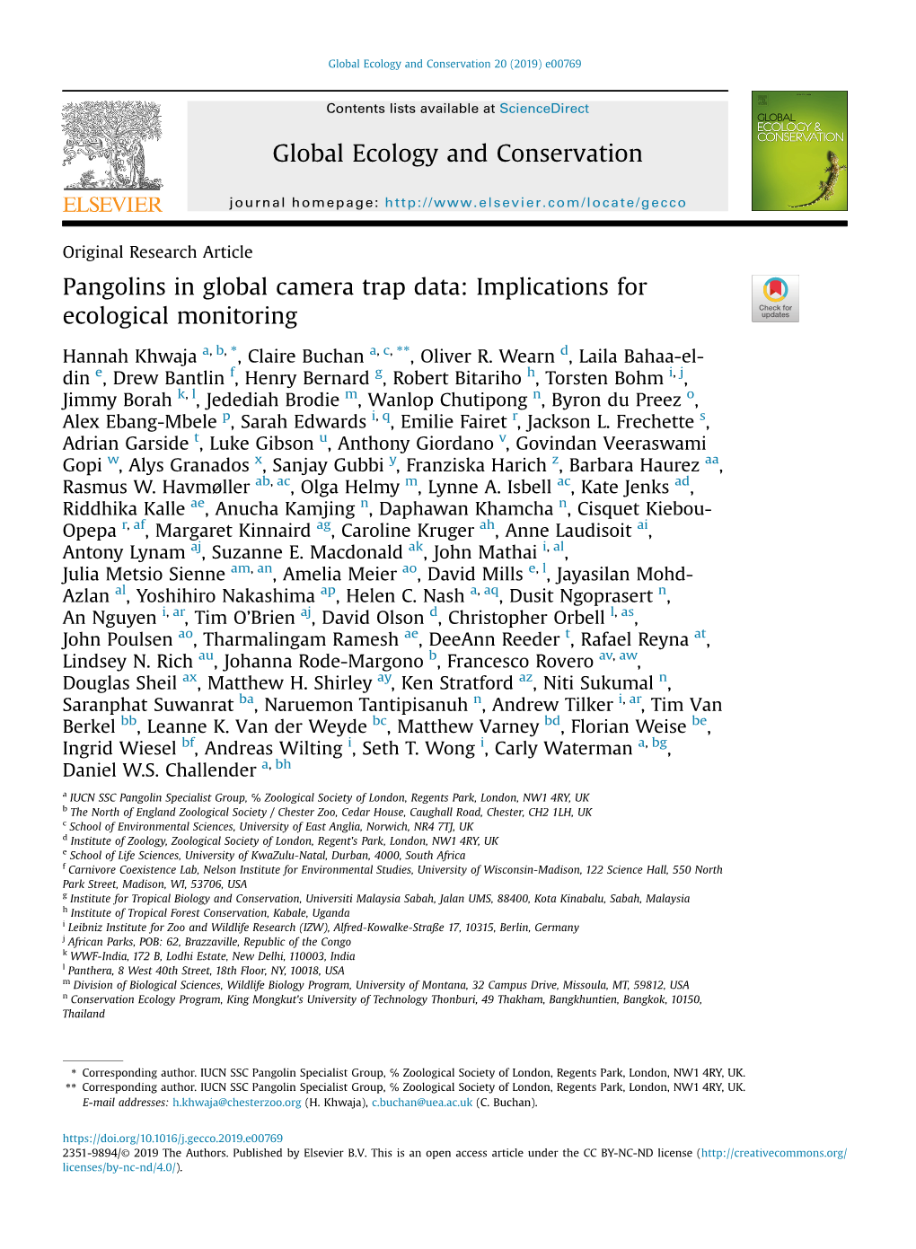 Pangolins in Global Camera Trap Data: Implications for Ecological Monitoring