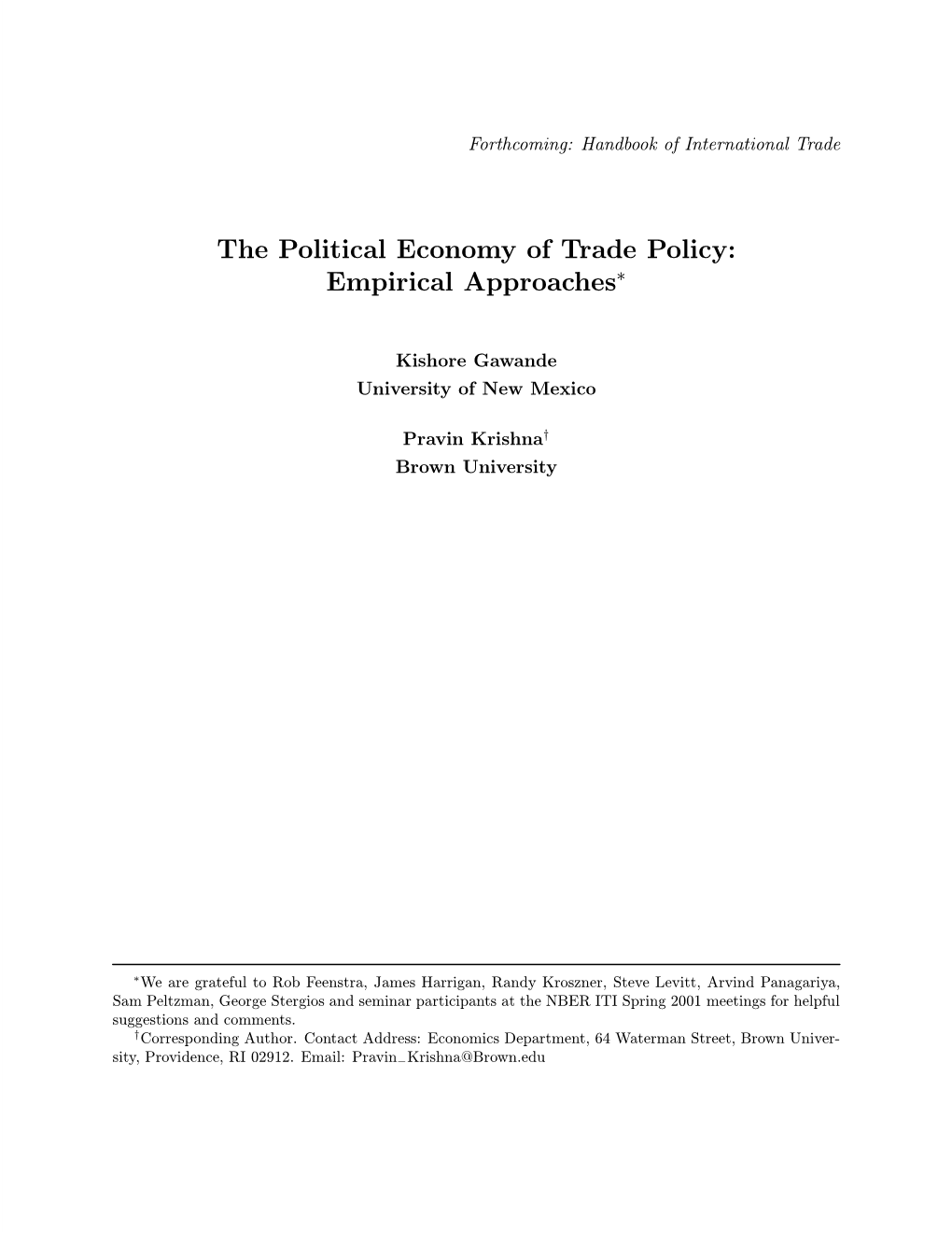 The Political Economy of Trade Policy: Empirical Approaches*