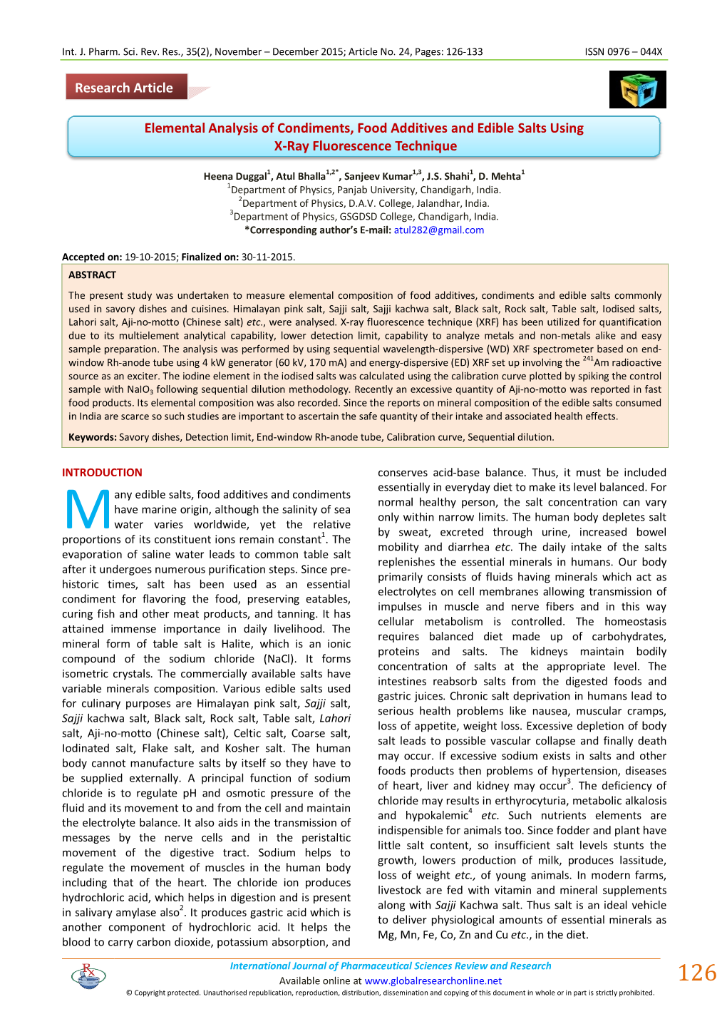 Elemental Analysis of Condiments, Food Additives and Edible Salts Using X-Ray Fluorescence Technique Research Article