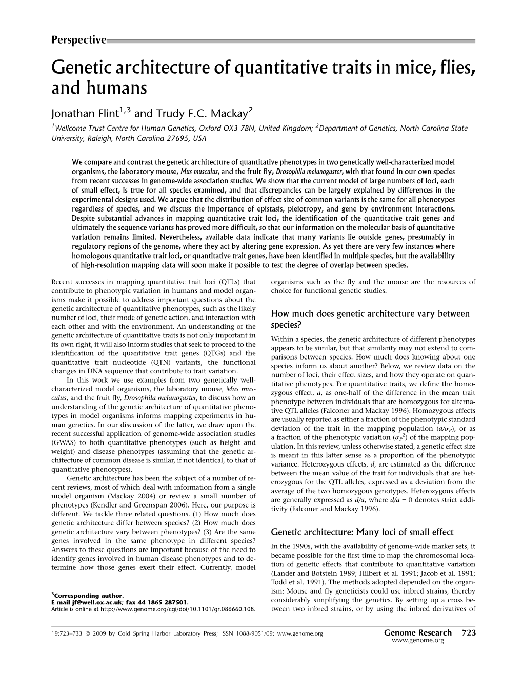 Genetic Architecture of Quantitative Traits in Mice, Flies, and Humans