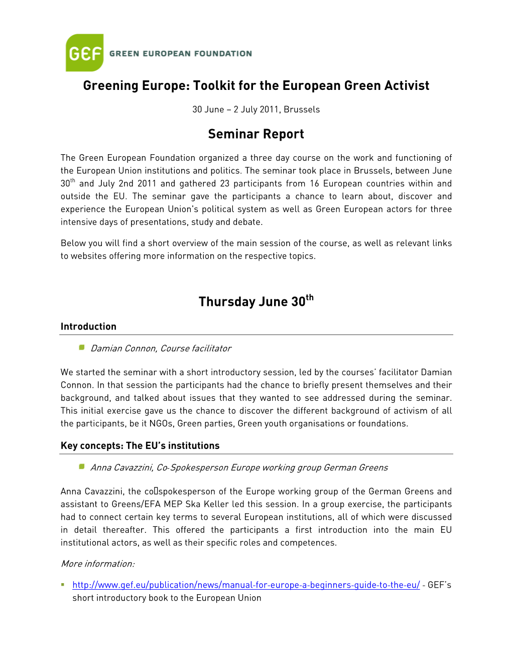 GEF-11-30 Seminar Report Greening Europe