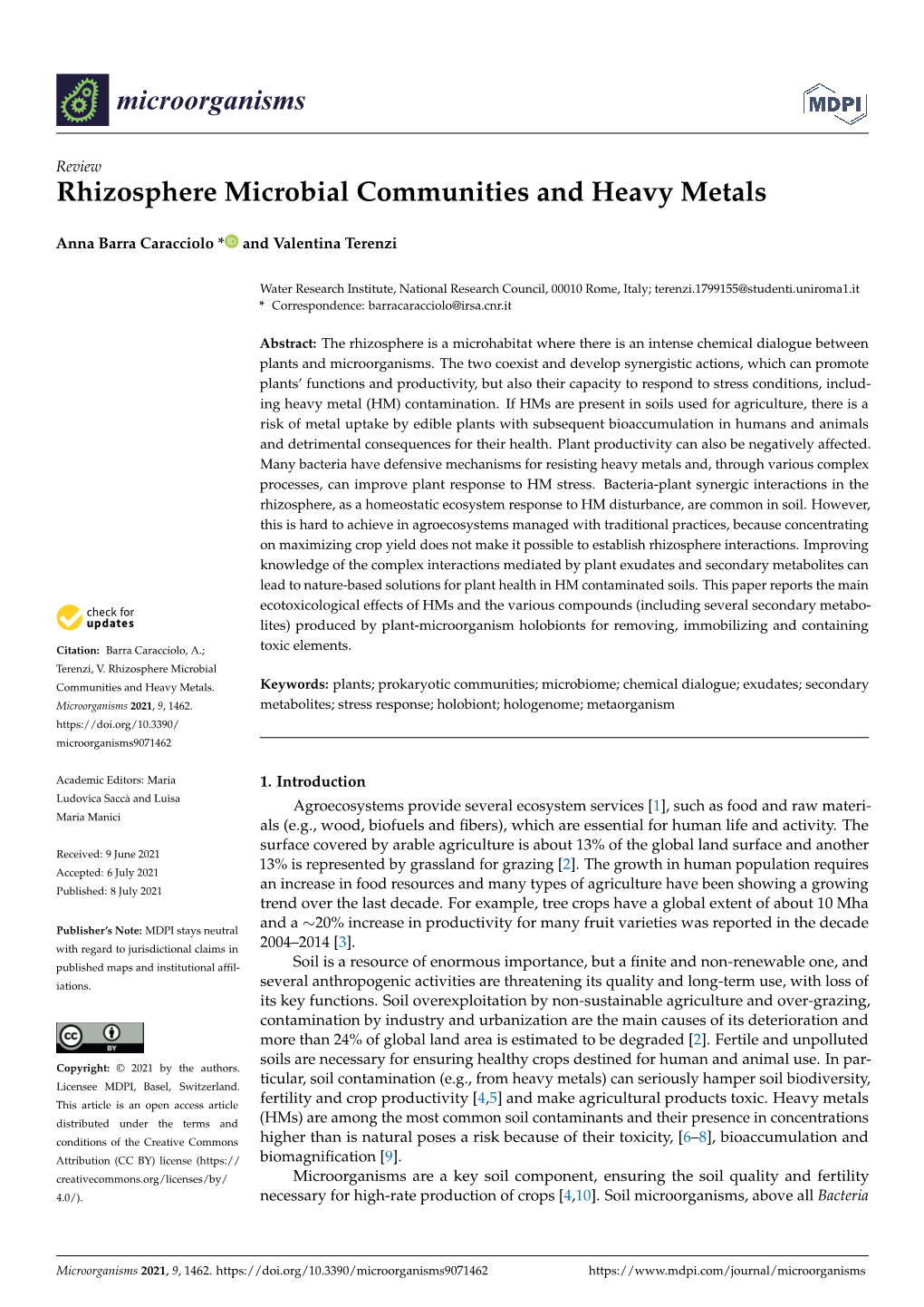 Rhizosphere Microbial Communities and Heavy Metals