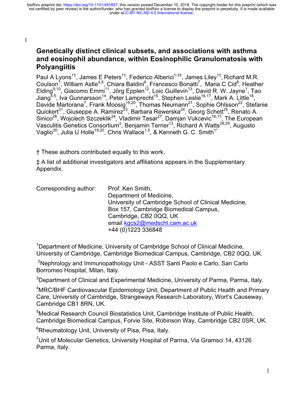 Genetically Distinct Clinical Subsets, and Associations with Asthma And