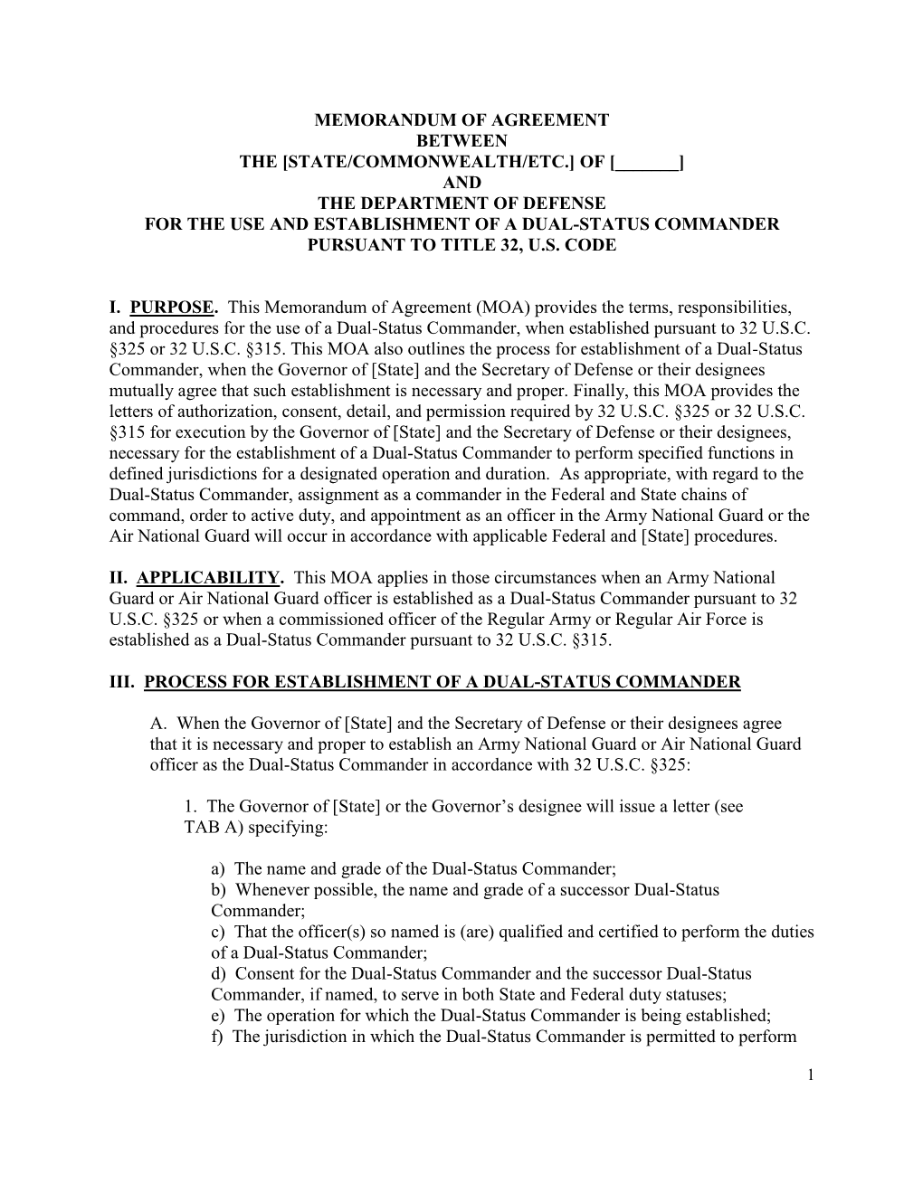 Model Memorandum of Agreement