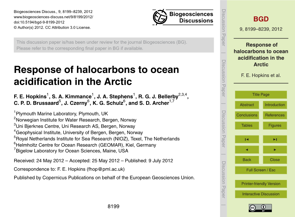 Response of Halocarbons to Ocean Acidification in The
