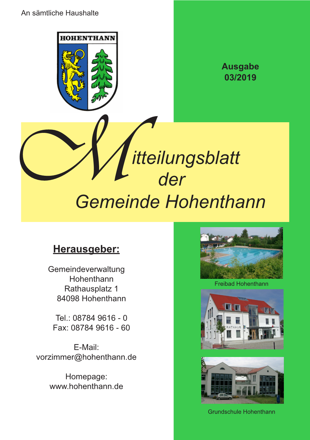 Mitteilungsblatt Der Gemeinde Hohenthann