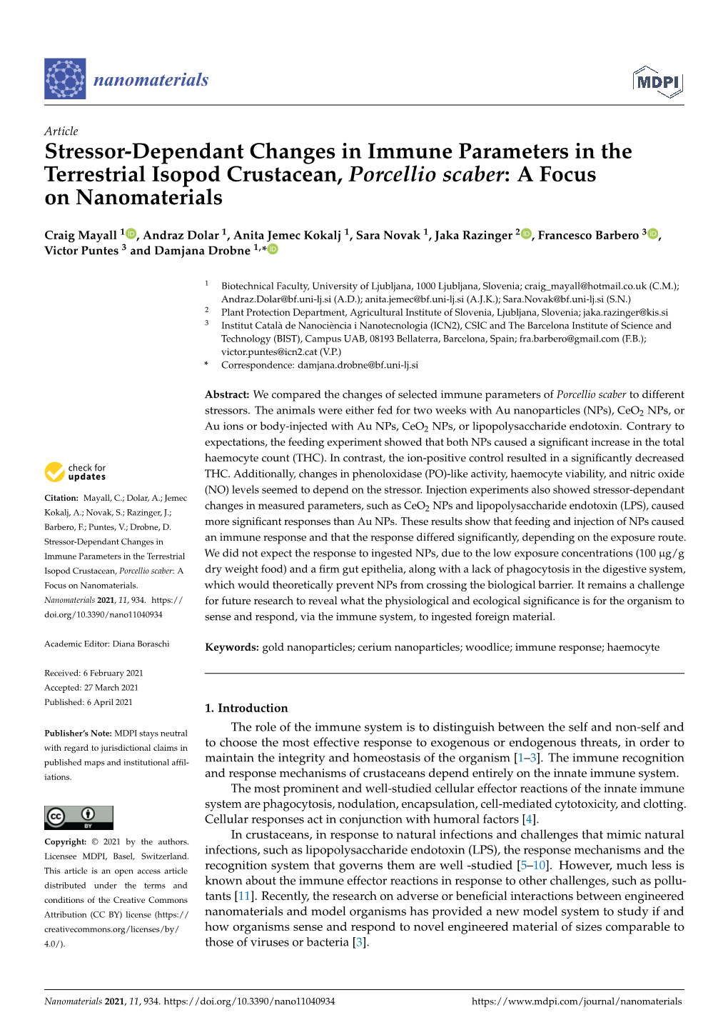 Stressor-Dependant Changes in Immune Parameters in the Terrestrial Isopod Crustacean, Porcellio Scaber: a Focus on Nanomaterials