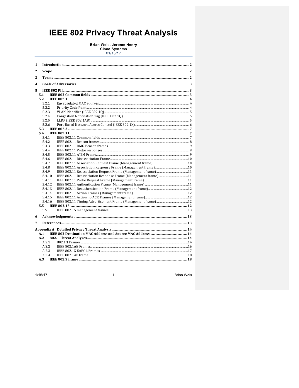 IEEE 802 Privacy Threat Analysis