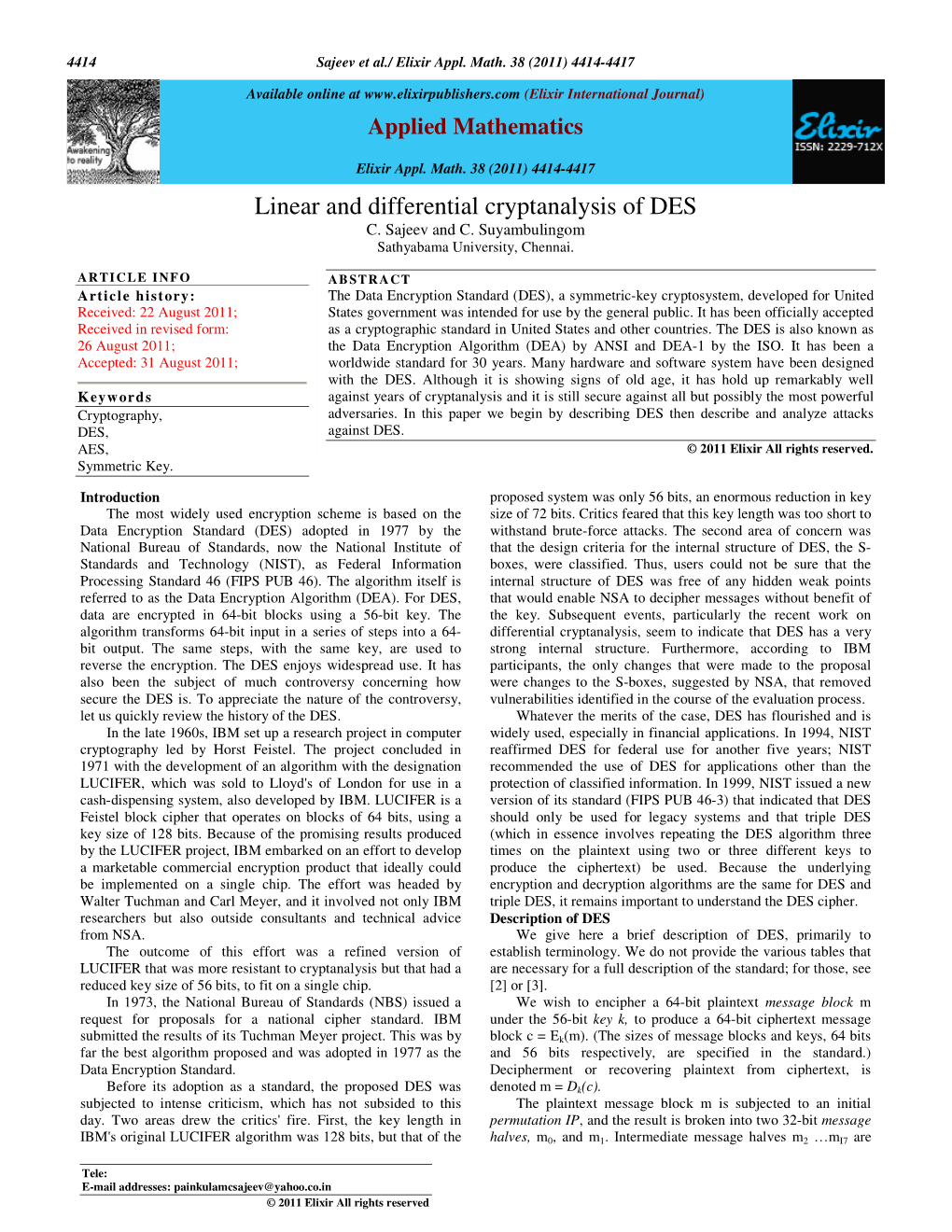 Linear and Differential Cryptanalysis of DES C