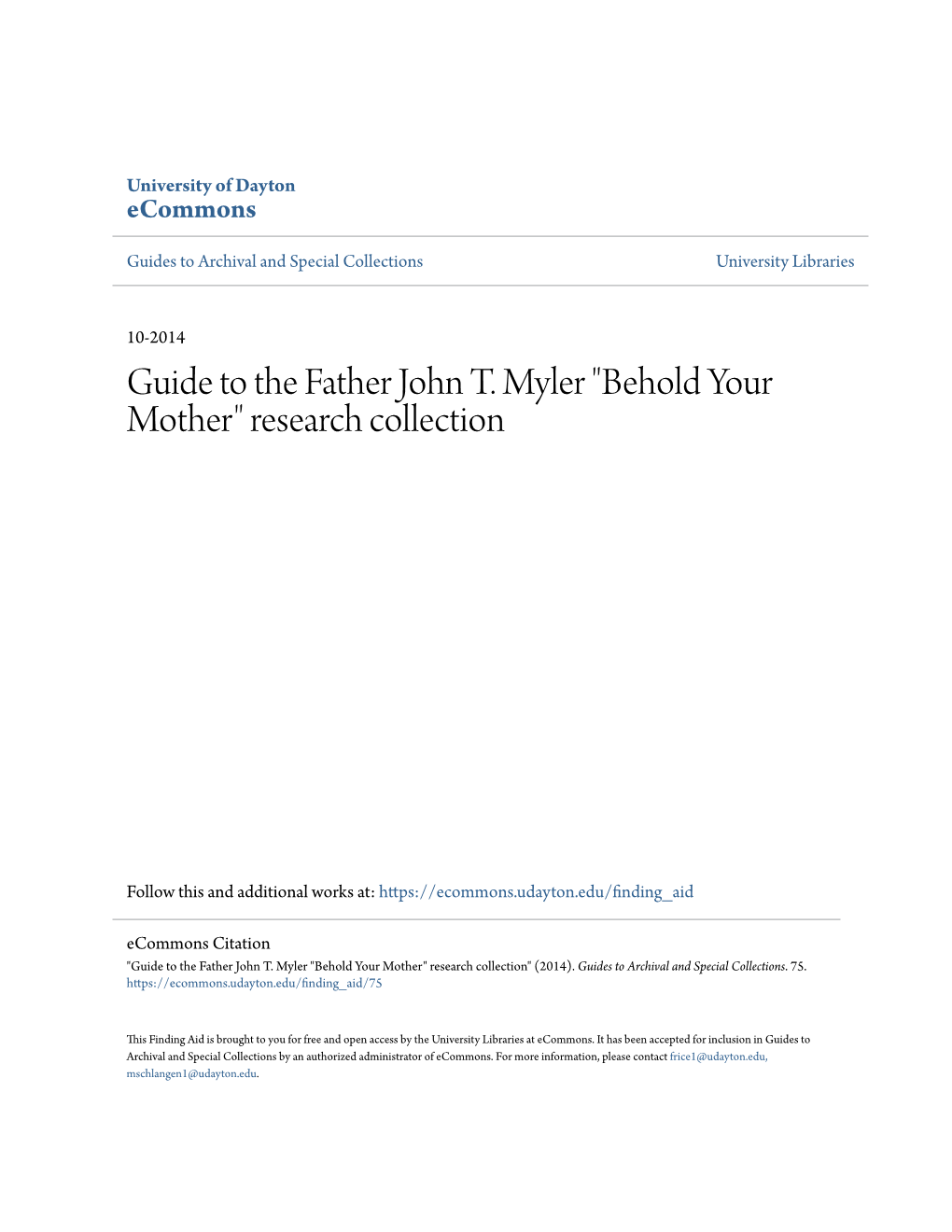 Guide to the Father John T. Myler 