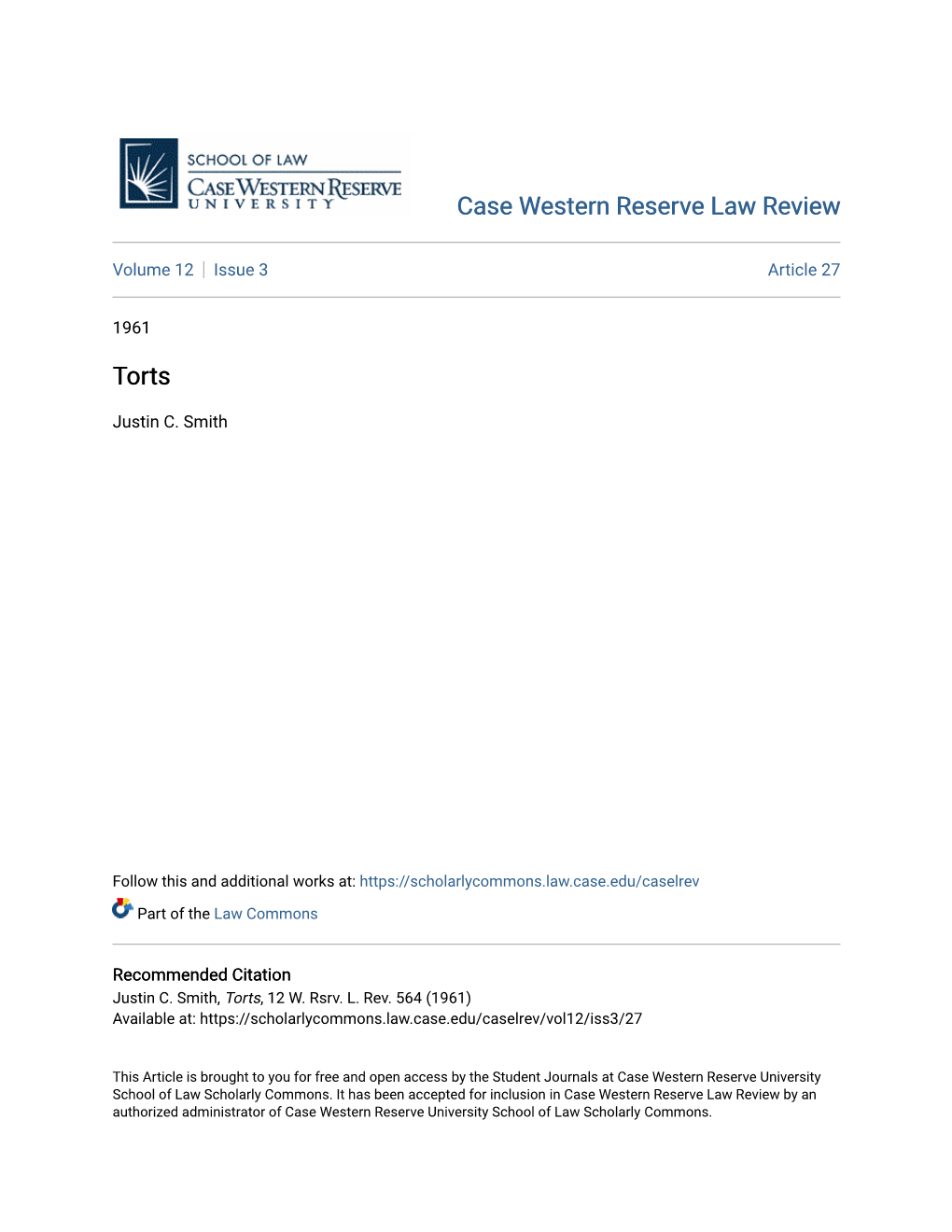 Case Western Reserve Law Review Torts