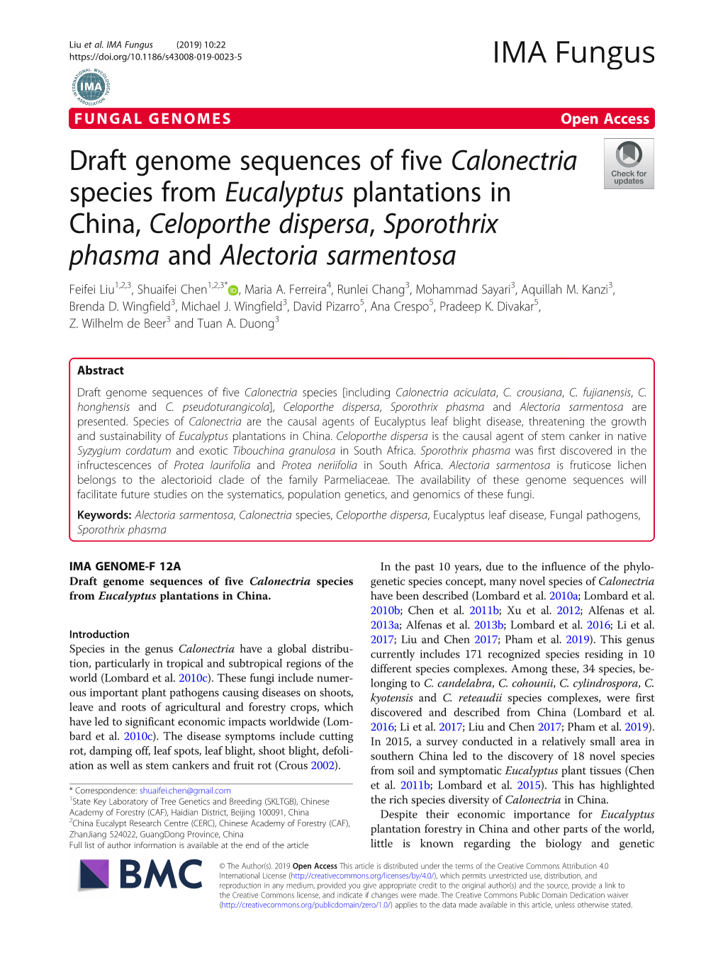 Draft Genome Sequences of Five Calonectria Species From