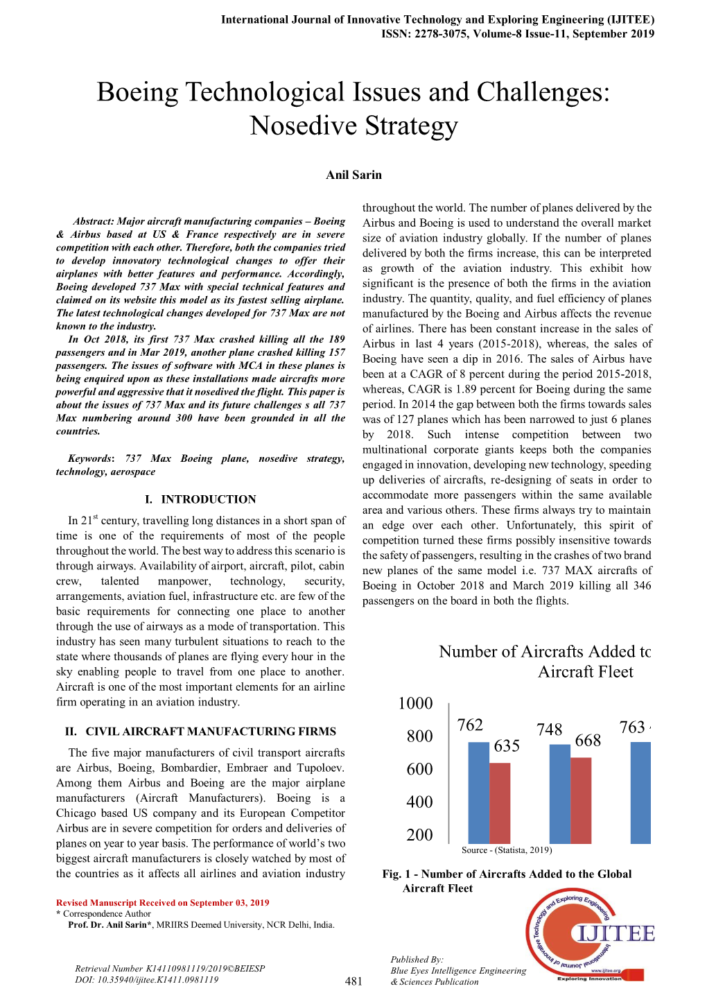 Boeing Technological Issues and Challenges: Nosedive Strategy