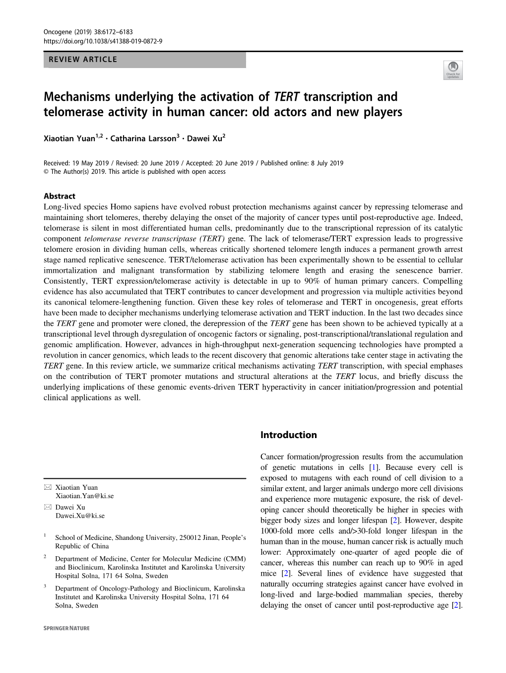 Mechanisms Underlying the Activation of TERT Transcription and Telomerase Activity in Human Cancer: Old Actors and New Players