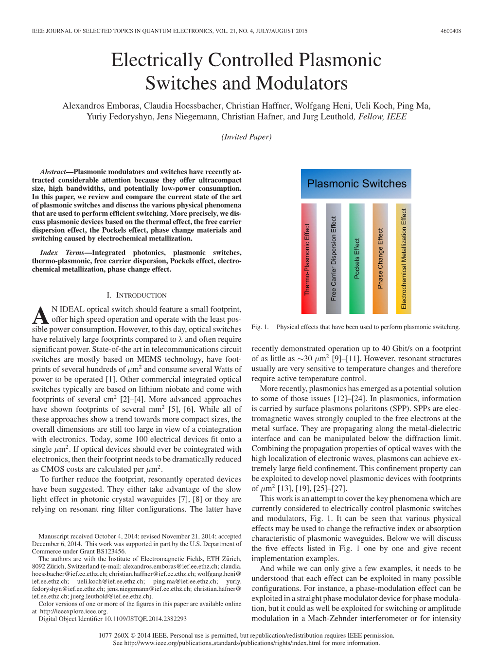 Electrically Controlled Plasmonic Switches and Modulators