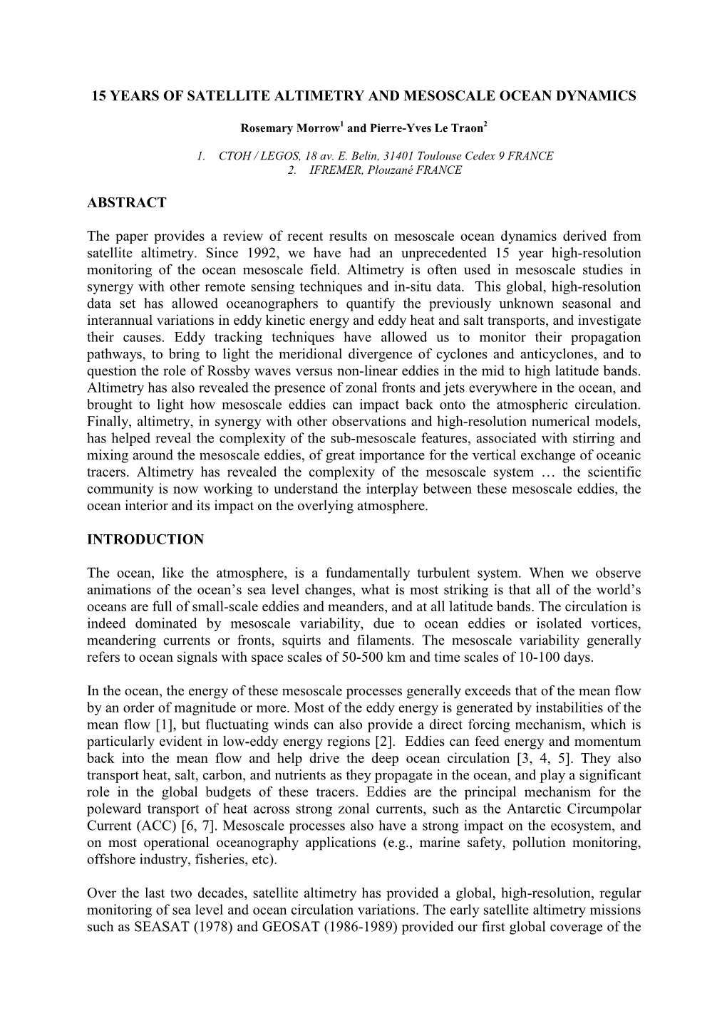 15 Years of Ocean Mesoscale Observations from Altimetry