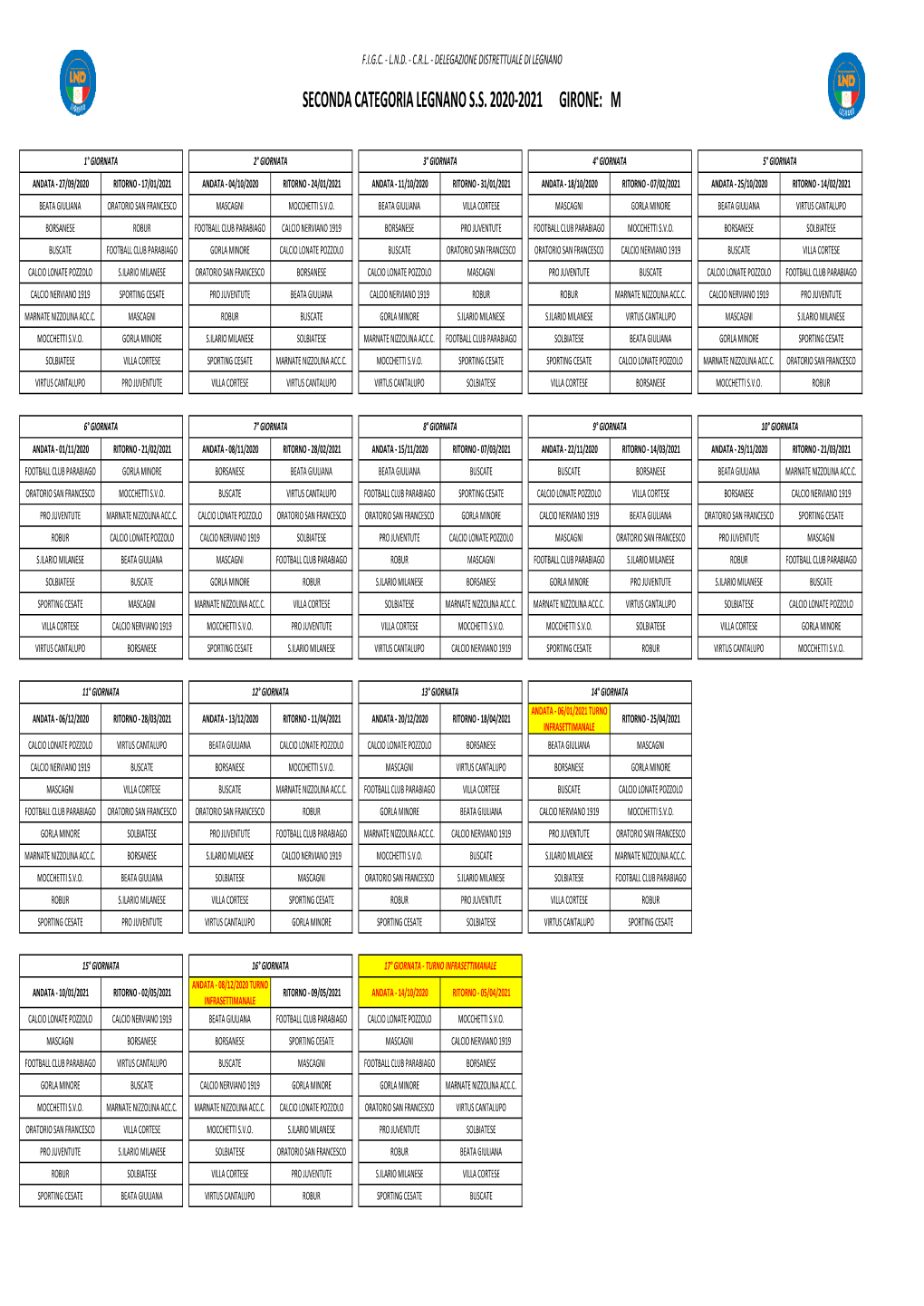 Seconda Categoria Legnano Ss 2020-2021 Girone: M