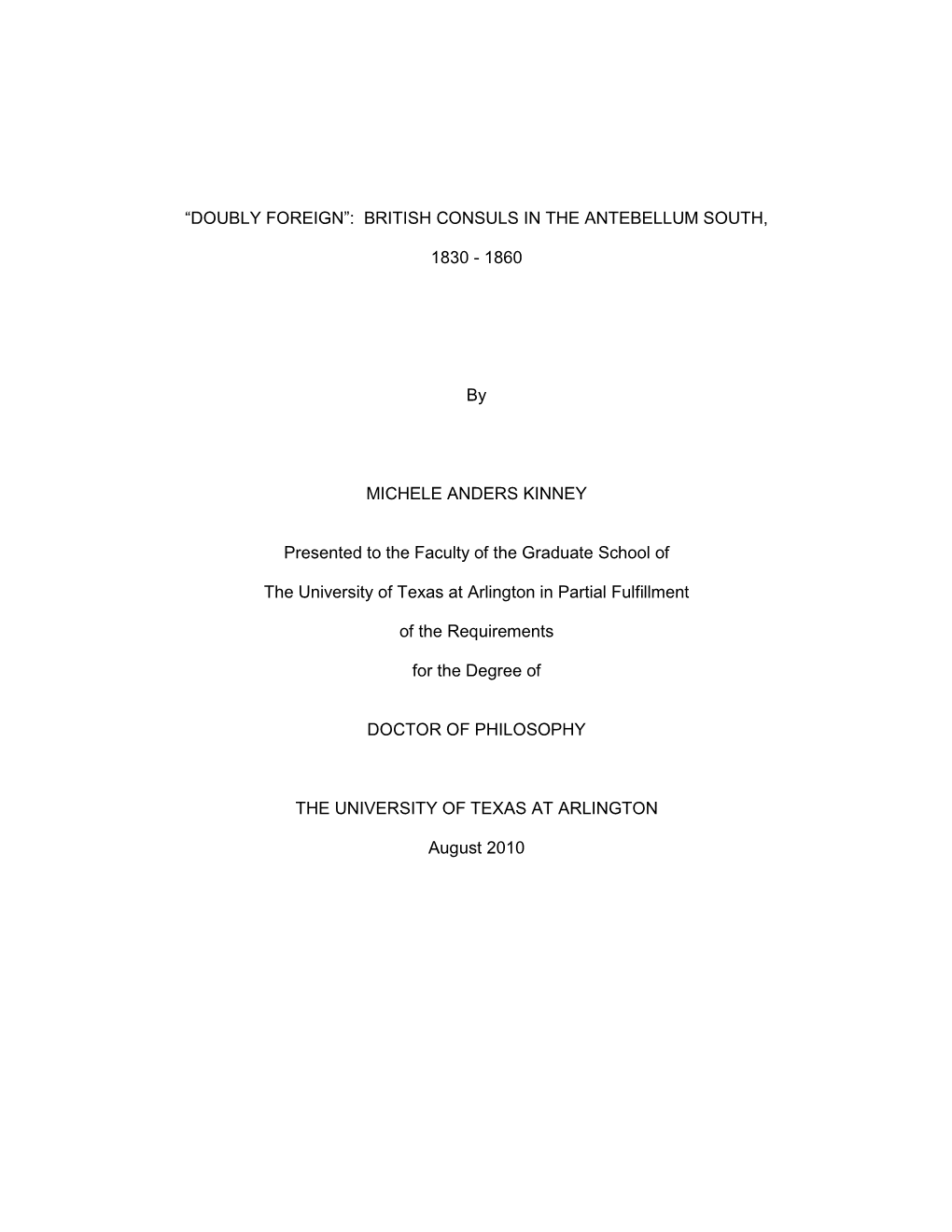 British Consuls in the Antebellum South, 1830