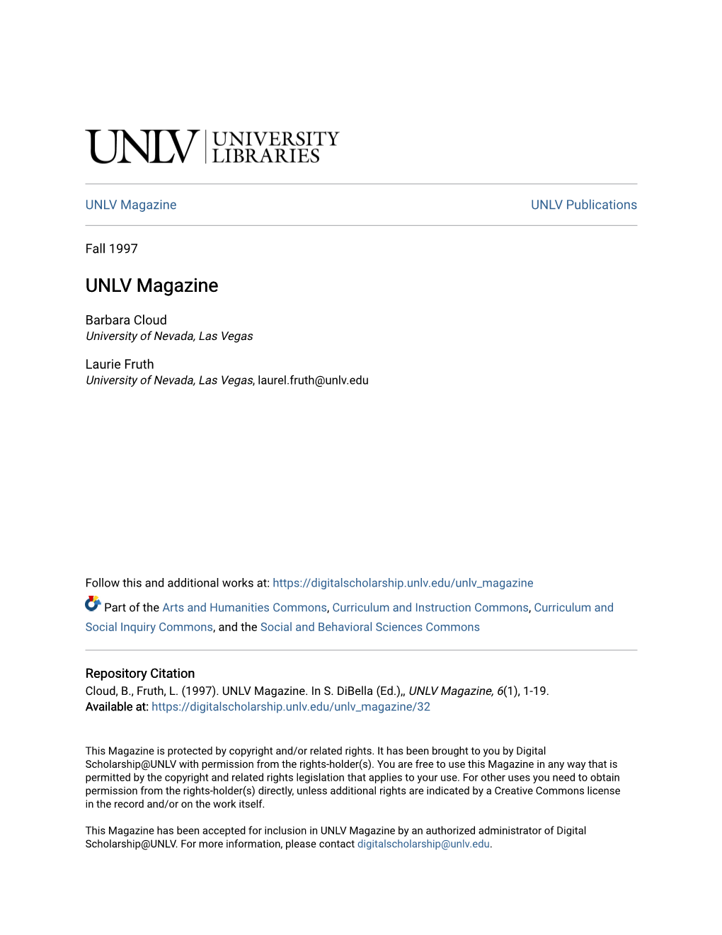 UNLV Magazine UNLV Publications