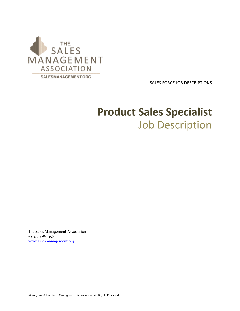 Product Sales Specialist Job Description