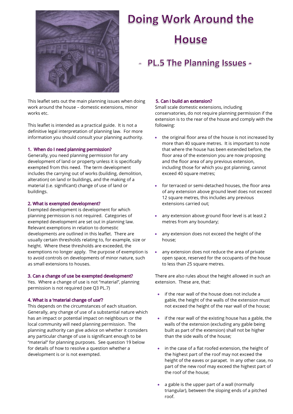 This Leaflet Sets out the Main Planning Issues When Doing Work Around The