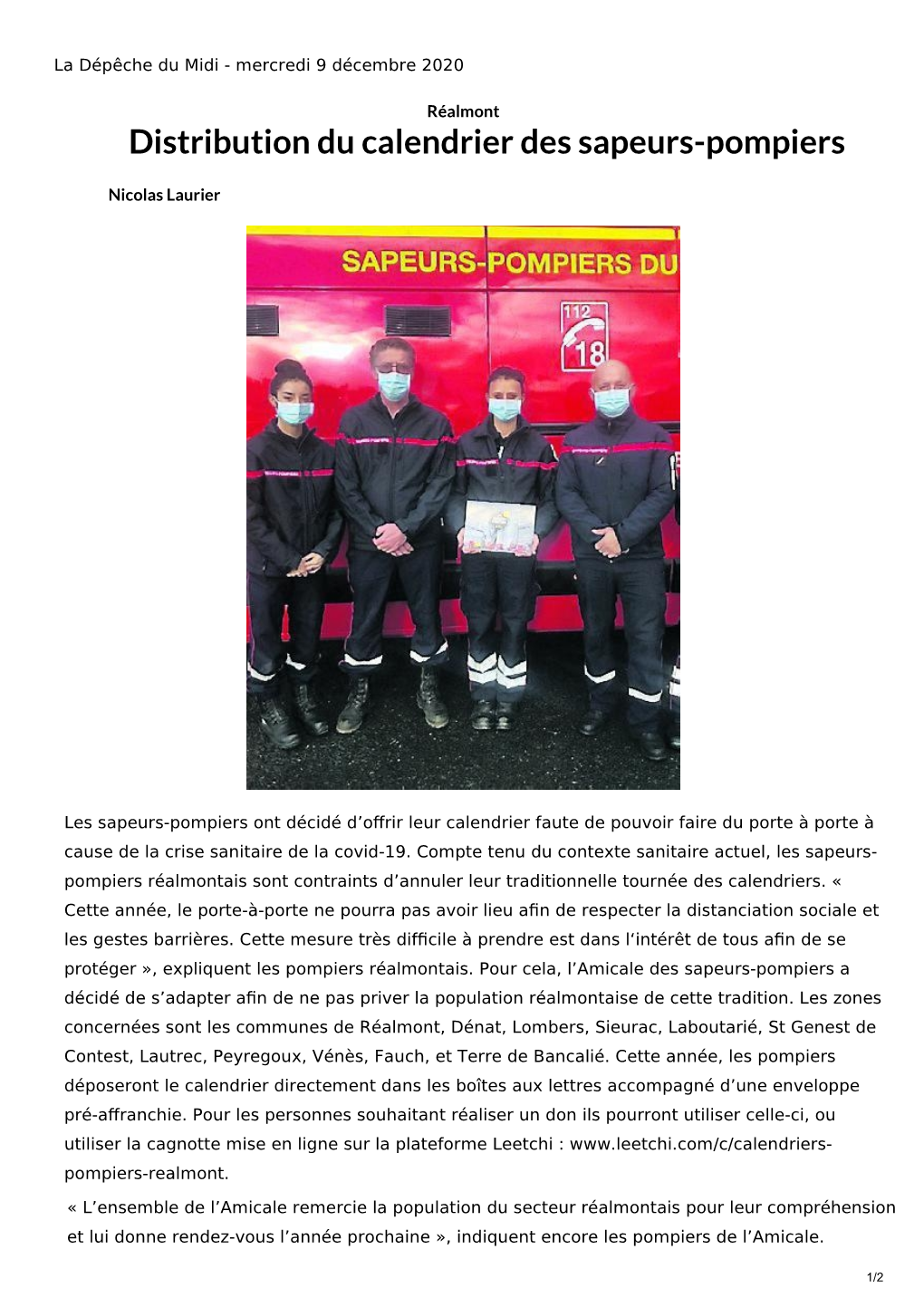 Distribution Du Calendrier Des Sapeurs-Pompiers