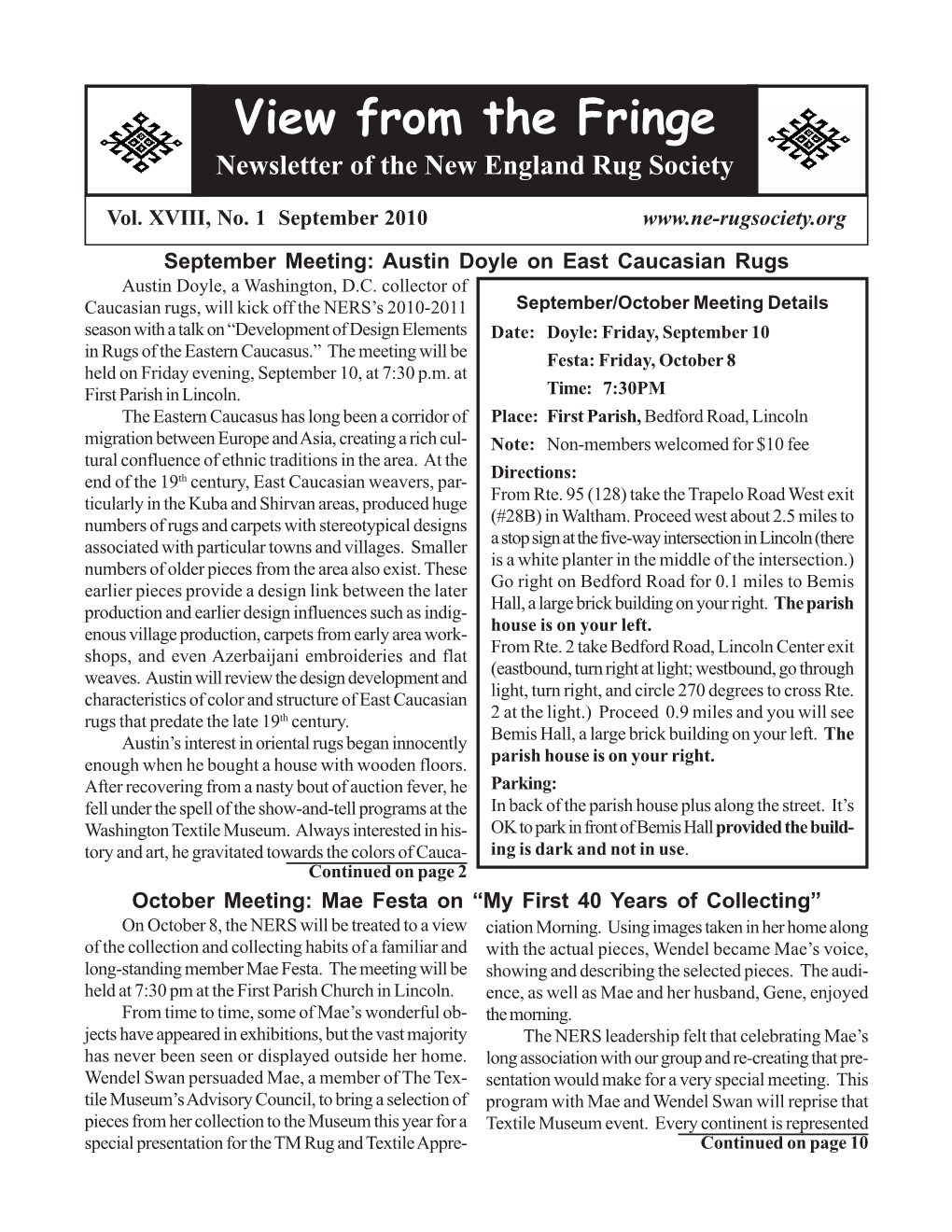 View from the Fringe Newsletter of the New England Rug Society