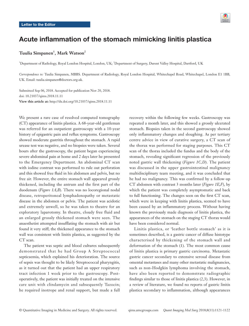 Acute Inflammation of the Stomach Mimicking Linitis Plastica