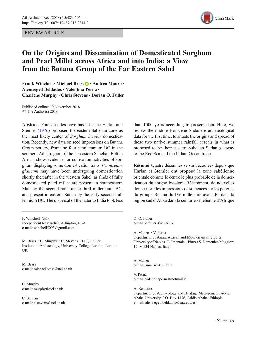 On the Origins and Dissemination of Domesticated Sorghum and Pearl Millet Across Africa and Into India: a View from the Butana Group of the Far Eastern Sahel